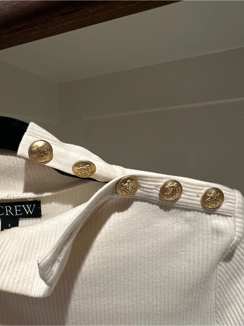 J-Crew Ribbed Mock Neck Button-Shoulder Top - Cream